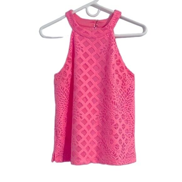 Lilly Pulitzer Rayanne Top Pelican Pink Pineapple Geo Lace Tank Top Size XS - Picture 1 of 7